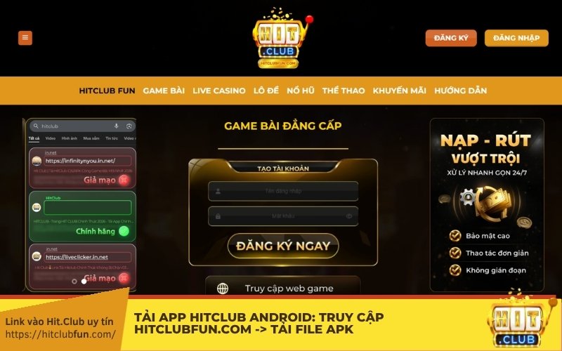 Tải App HitClub Android: Truy cập hitclubbanweb.online -> Tải file APK -> Mở quyền "Nguồn không xác định" -> Cài đặt & Chiến ngay!